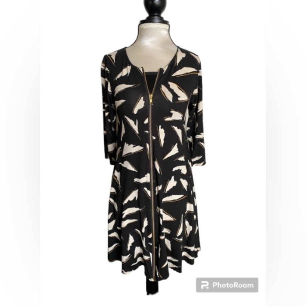 Bel Kazan The Pocketed Penny Dress Jersey sz S Black & White w/ Zipper